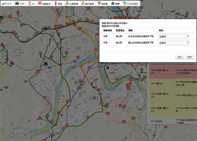 圖1配合世大運接駁車輛監控系統之執行國道交管策略協控