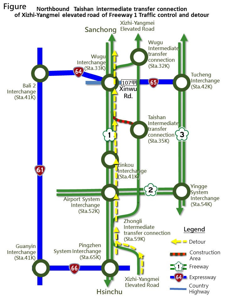 2025-10-20-I103S標-國1高架北向泰山轉接道道路封閉資訊改道示意圖E
