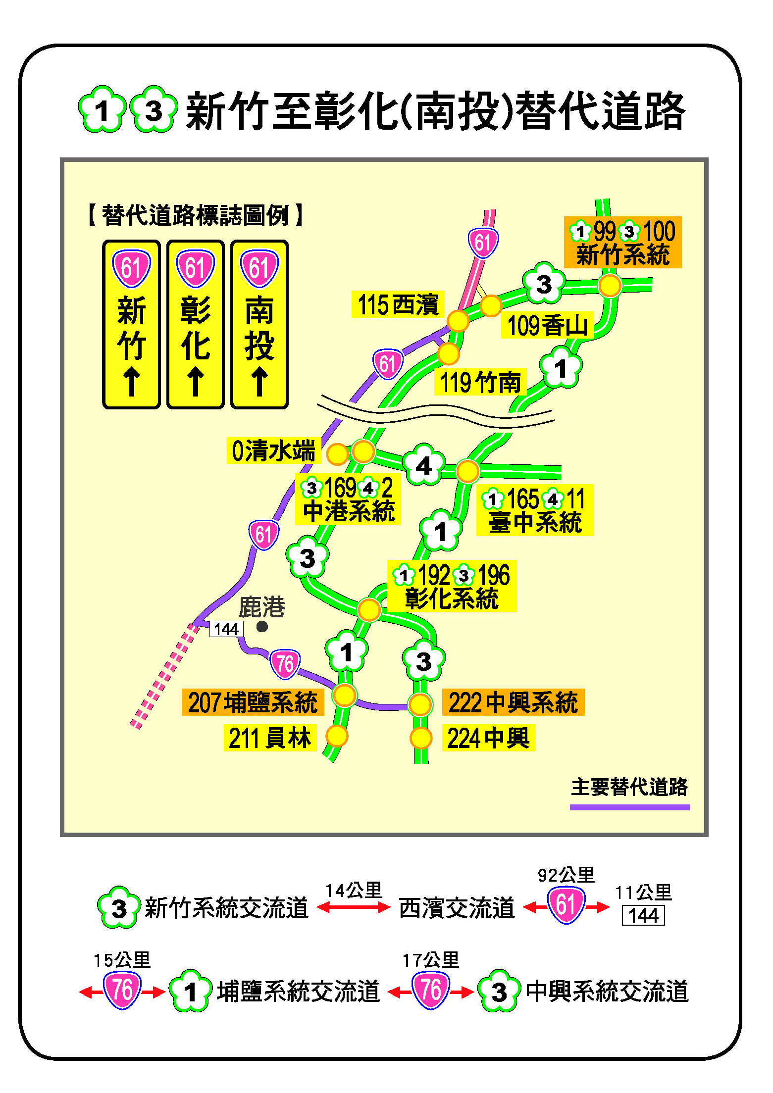 2016 端午連假國道建議替代道路及匝道封閉改道路線