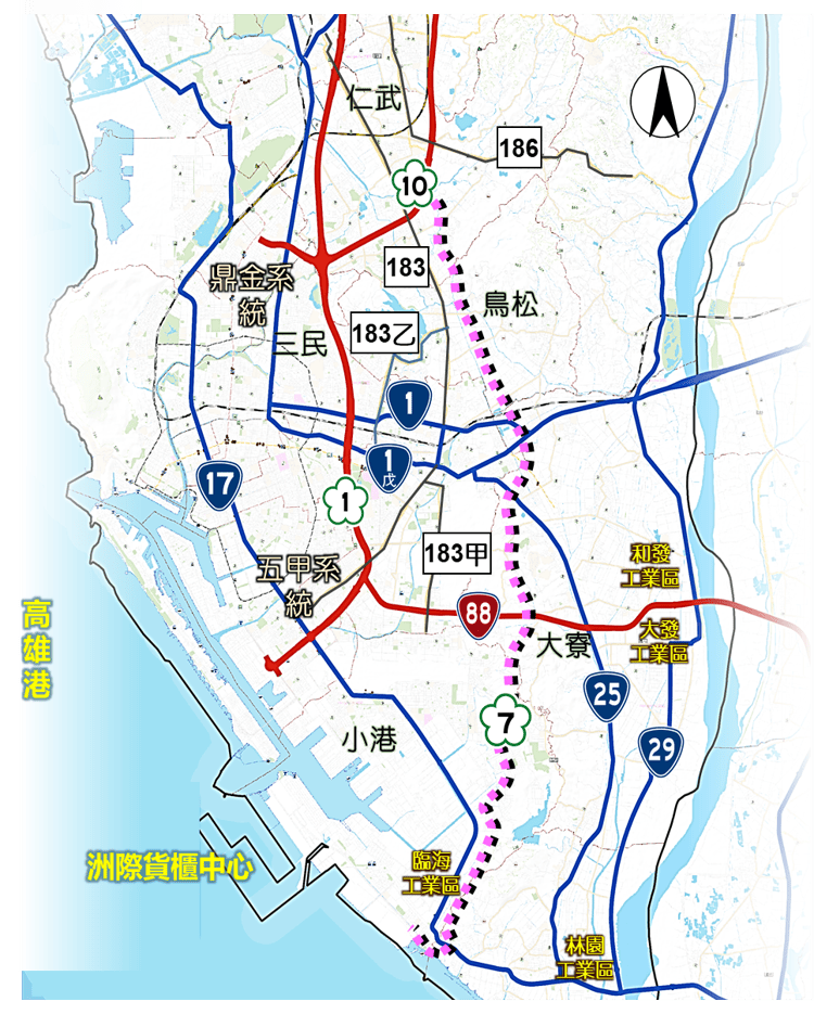 國道7號計畫周邊交通系統分析圖