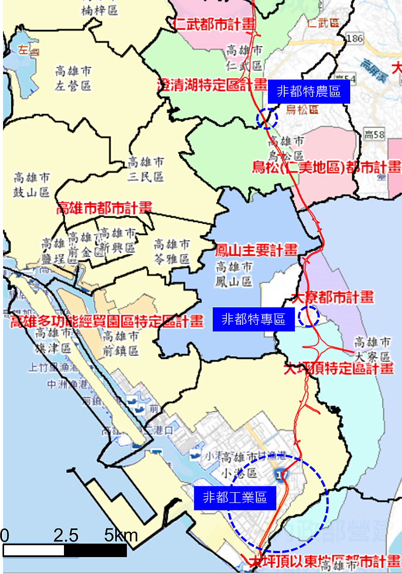 圖1：國道7號高雄路段行經都市計畫示意圖