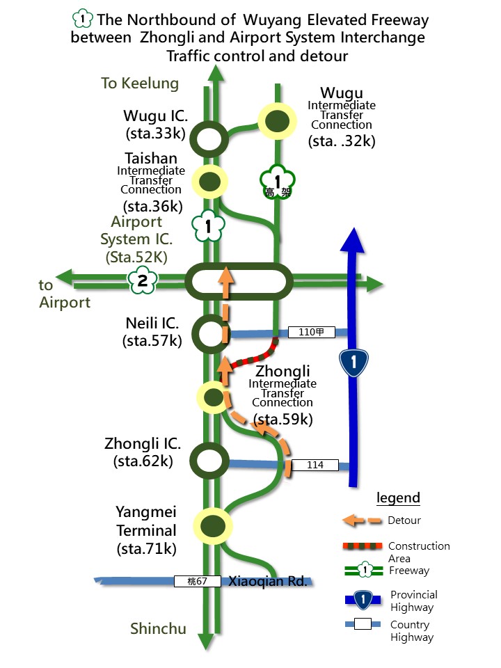 Nightly Closure of Freeway 1 Northbound Zhongli Intermediate Transfer On-ramp