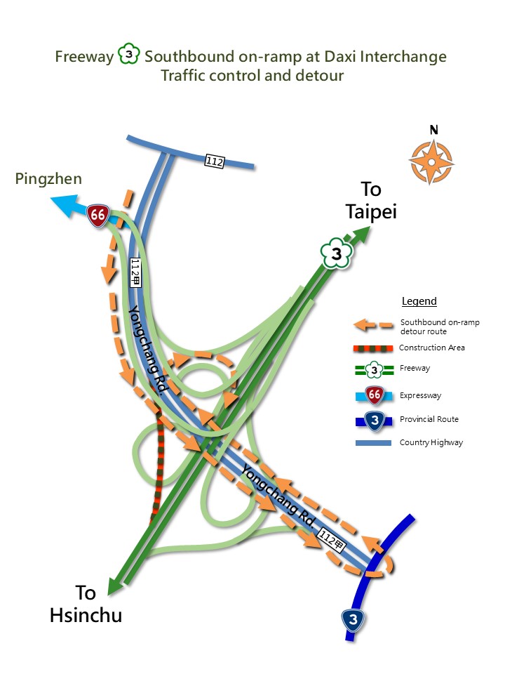 The eastbound County Route 112甲 (Yongchang Rd.) to Freeway 3 Southbound on-ramp