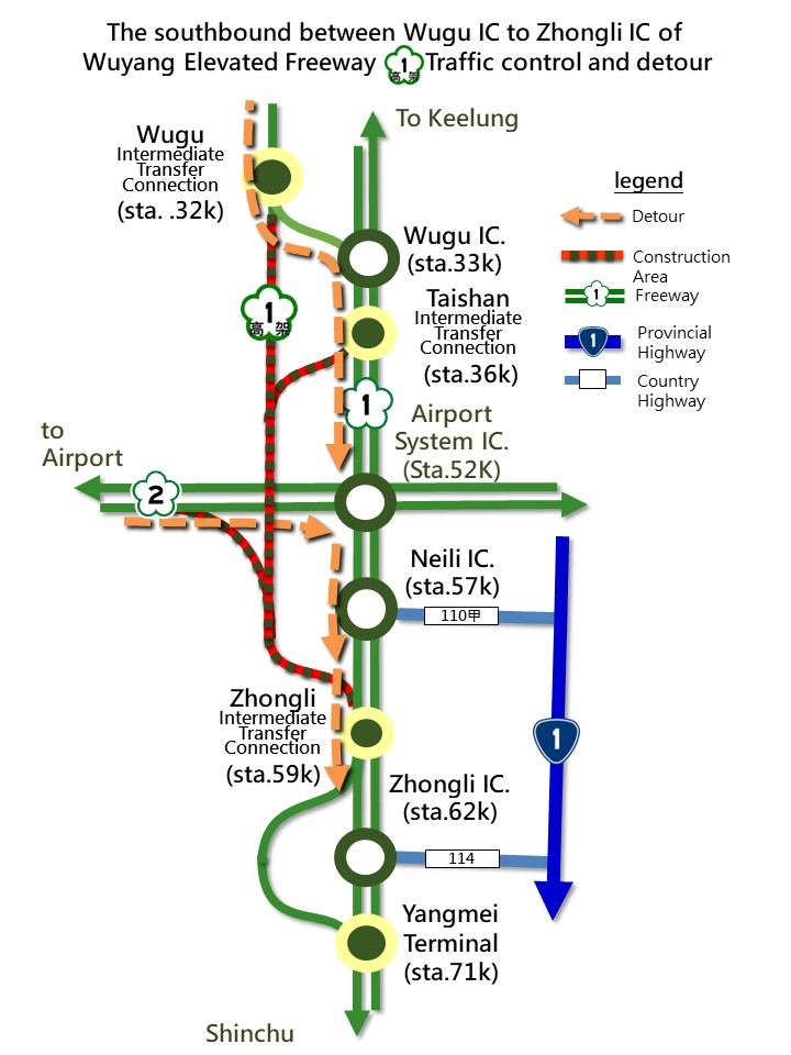 Two-night Closure of All Southbound Lanes on Wuyang Elevated Freeway