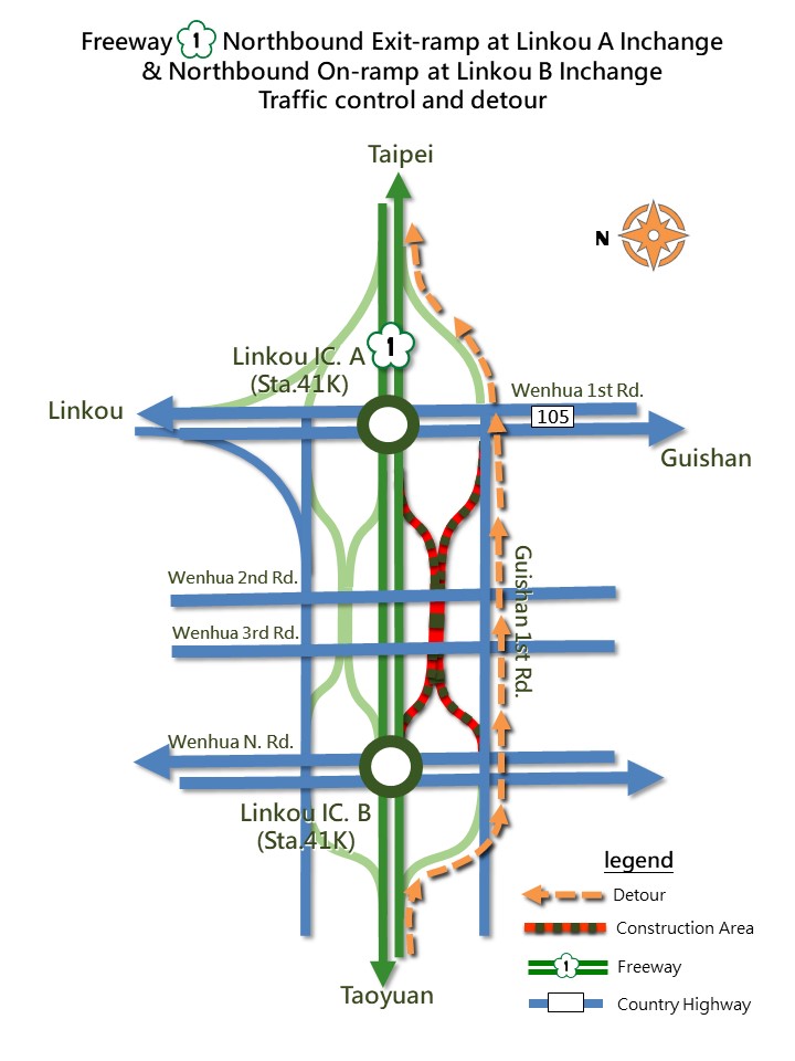 Night Closure of Northbound Exit Ramp at Linkou Interchange A and Northbound On-Ramp at Linkou Interchange B